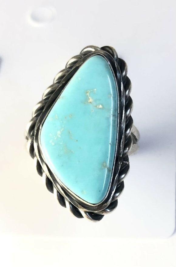Native American Sterling Silver Navajo Sonoran Turquoise Ring. Signed Size 9