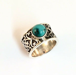 Sterling Silver Round Turquoise Ring Size Between 6&1/2 And 7