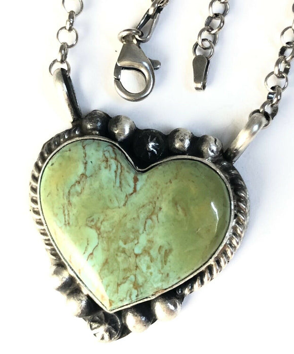 Native American Sterling Silver Navajo Kingman  Turquoise Heart Bar Necklace.