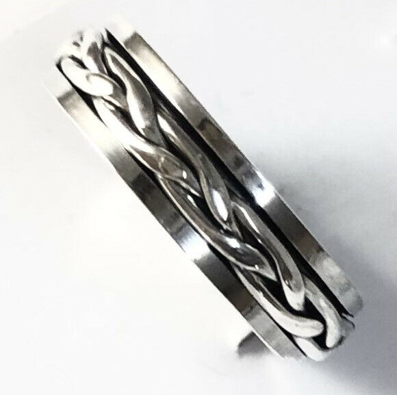 Handmade Sterling Silver 925 Braid Design Spin Spinner Ring Size 8