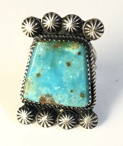 Large Native American Sterling Silver Navajo Kingman Turquoise Ring Size 6 & 3/4