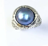 Sterling Silver Round Mother Of Pearl Ring Size 6 & 1/4 Bali Jewelry
