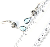 Sterling Silver 925 Filigree Pear Blue Topaz Dangle Earrings Bali Jewelry