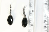Sterling Silver 925 Oval Cushion Cut Faceted Onyx Dangle Earrings Bali Jewelry