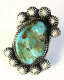 Large Native American Sterling Silver Navajo Kingman Turquoise Ring Size 6 & 7/8