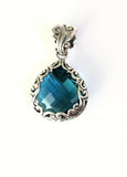 Sterling Silver 925 Pear Filigree Blue Topaz Reversible Pendant Bali Jewelry