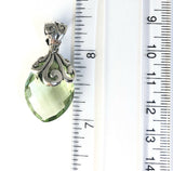 Sterling Silver 925 Marquise Green Amethyst Filigree Pendant Bali Jewelry
