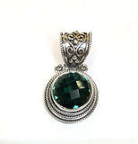 Sterling Silver 925 Round Cushion Cut Faceted Green Quartz Pendant Bali Jewelry