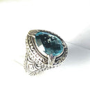 Sterling Silver 925 Pear Blue Cushion Topaz Filigree Size 9 Ring Bali Jewelry