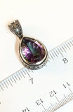 Sterling Silver 925 Pear Shaped Faceted Mystic Topaz Pendant. Bali Jewelry