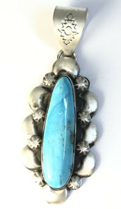 Native American Sterling Silver Navajo Kingman Turquoise Pendant. Signed