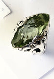 Sterling Silver 925 Marquise Green Amethyst Filigree Size 9 Ring Bali Jewelry