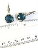 Sterling Silver 925 Round Blue Topaz Filigree Dangle Earrings Bali Jewelry