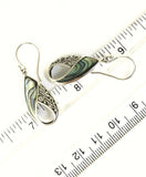 Sterling Silver 925 Pear Abalone Shell Filigree Dangle Earrings Bali Jewelry