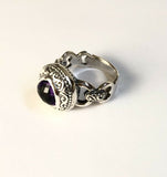 Sterling Silver  Triangular Cushion Cut Amethyst Filigree Inside Ring Size 9 R3