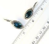 Sterling Silver 925 Oval Blue Topaz Filigree Dangle Earrings Bali Jewelry
