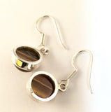 Sterling Silver 925 Round Tiger's Eye Dangle Earrings Jewelry