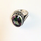 Sterling Silver 925 Oval Faceted Mystic Topaz Ring. Size 9 Bali Jewelry