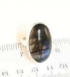Labradorite Cabochon Oval Sterling Silver Ring. Size 5&3/4
