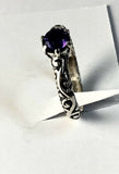 Sterling Silver 925 Round Faceted Amethyst Filigree Size 8 Ring Bali Jewelry