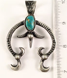 Native American Sterling Silver Navajo Indian Turquoise Naja Pendant. Signed