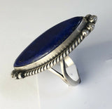 Native American Sterling Silver Navajo Indian Lapis Marquise Ring Size 8 Signed