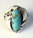 Native American Sterling Silver Navajo Kingman Turquoise Ring Signed Size 9 &1/2