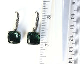 Sterling Silver 925 Square Green Quartz Filigree Dangle Earrings Bali Jewelry