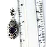 Sterling Silver 925 Square Amethyst Filigree Reversible Pendant. Bali Jewelry