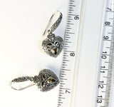 Sterling Silver 925 Filigree Pear Citrine Heart Dangle Earrings Bali Jewelry