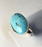 Native American Sterling Silver Navajo Kingman Turquoise Ring. Signed Size 6