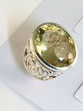 Sterling Silver 925 Oval Faceted Lemon Quartz Filigree Ring Size 7 Jewelry