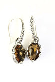 Sterling Silver 925 Oval Faceted Citrine Filigree Dangle Earrings Bali Jewelry