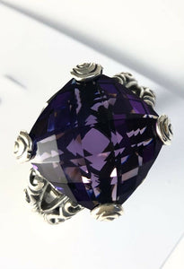 Sterling Silver Solid 925 Square Amethyst Filigree Size 7 Ring Bali Jewelry