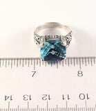 Sterling Silver Solid 925 Square Blue Topaz Filigree Size 7 Ring Jewelry R041802