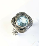Sterling Silver Solid 925 Round Blue Topaz Filigree Size 9 Ring Jewelry R012803