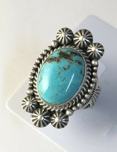 Native American Indian Sterling Silver Navajo Kingman Turquoise Ring Size 8 &7/8
