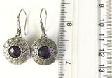 Sterling Silver 925 Round Cushion Cut Amethyst Dangle Earrings Bali Jewelry