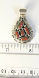 Native American Sterling Silver Navajo Coral Pear Shaped Pendant.