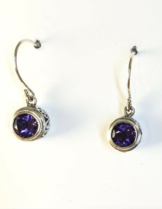 Sterling Silver 925 Round Amethyst Filigree Dangle Earrings. Bali Jewelry