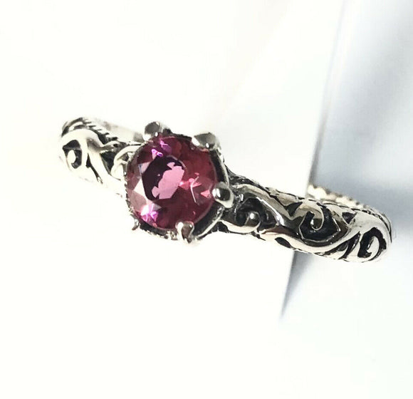 Sterling Silver 925 Round Faceted Pink Quartz  Filigree Size 8 Ring Bali Jewelry