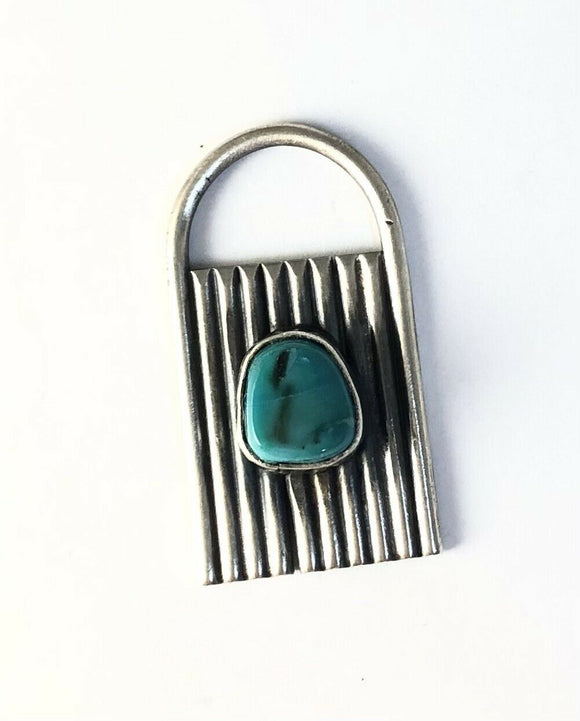 Sterling Silver Native American Navajo Indian Kingman Turquoise Lock Pendant.