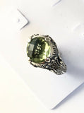 Sterling Silver 925 Round Green Amethyst Filigree Size 7 Ring Bali Jewelry