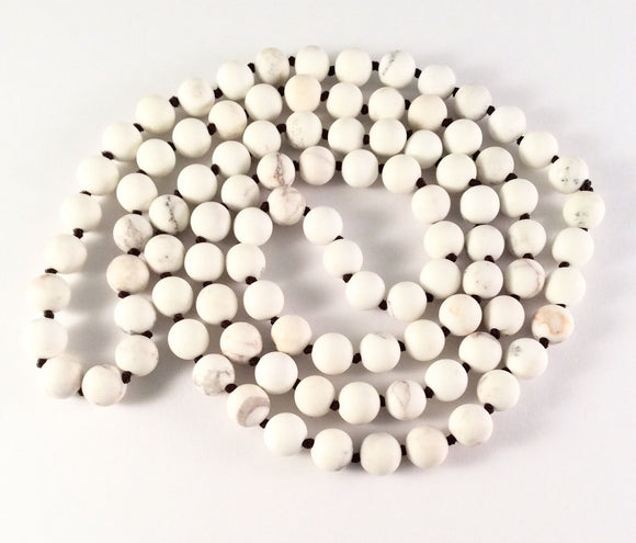 Matte Finish Individually Knotted White Magnesite About 36 Inches Long Necklace.