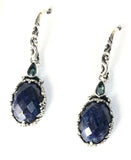 Sterling Silver 925 Oval Sapphire Filigree Dangle Earrings Bali Jewelry