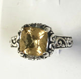Sterling Silver 925 Square Faceted Citrine Filigree Ring Size 7 Bali Jewelry