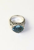 Sterling Silver 925 Pear Blue Topaz Filigree Size 8 Ring Bali Jewelry R8
