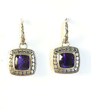 Sterling Silver 925 Square Faceted Amethyst Dangle Earrings Bali Jewelry