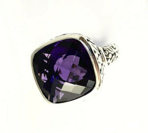 Sterling Silver 925 Square Cushion Amethyst Filigree Ring Size 6 Bali Jewelry