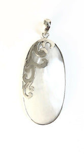 Sterling Silver 925 Floral Oval White Mother Of Pearl Shell Pendent Bali Jewelry